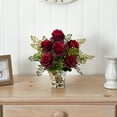 thumbnail image 2 of Nearly Natural Rose & Maiden Hair Artificial Flower Arrangement with Planter, Burgundy, 2 of 3