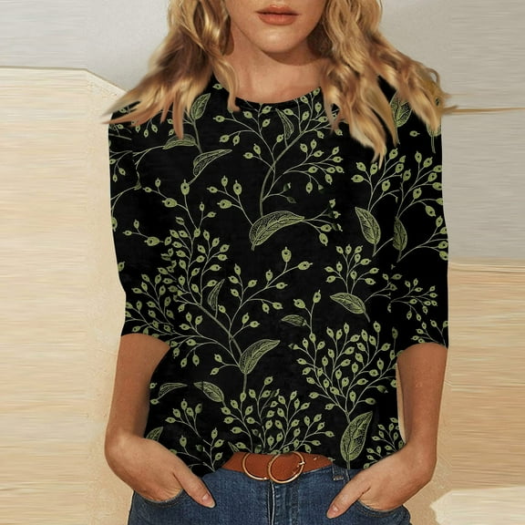 Tshirts Women Trendy Women's Casual 3/4 Sleeve T-Shirts c rew Neck Tops