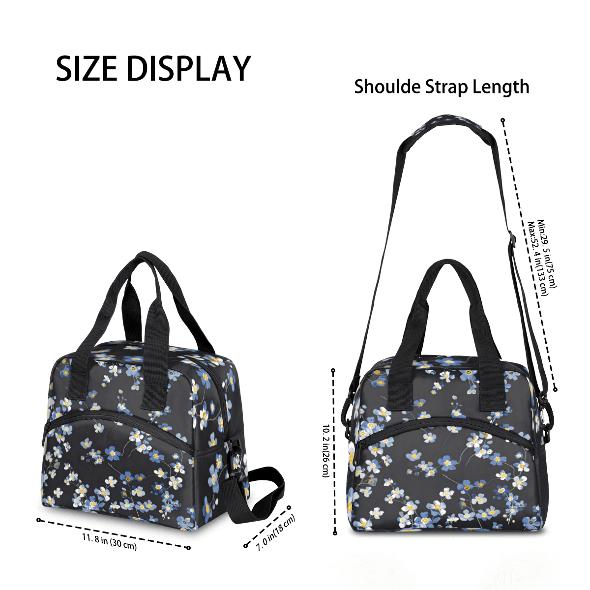Herdesigns Blue Wildflowers Insulated Lunch Bag for Women Men Adults Large Reusable Lunch Box Leakproof Portable Cooler Tote Bags with Adjustable Shoulder Strap