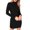 Black, variant on Aoochasliy Fall Dresses for Women A-Line Solid High-collar Long-sleeved Sheath Tight Pleated Dress