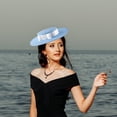 thumbnail image 6 of Hsqqdc Blue Wide Brim Church Hat with Bow, Elegant Derby Fascinator Hat, 6 of 7