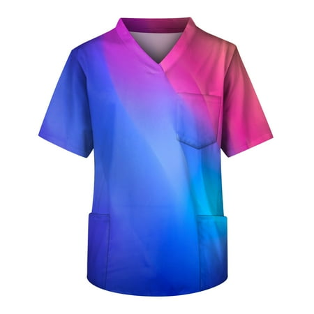 

Mlqidk Scrub Tops Men Print Short Sleeve Plus Size Graphic Working Holiday Nurse Uniform with 3 Big Pockets Dark Blue XXXXL