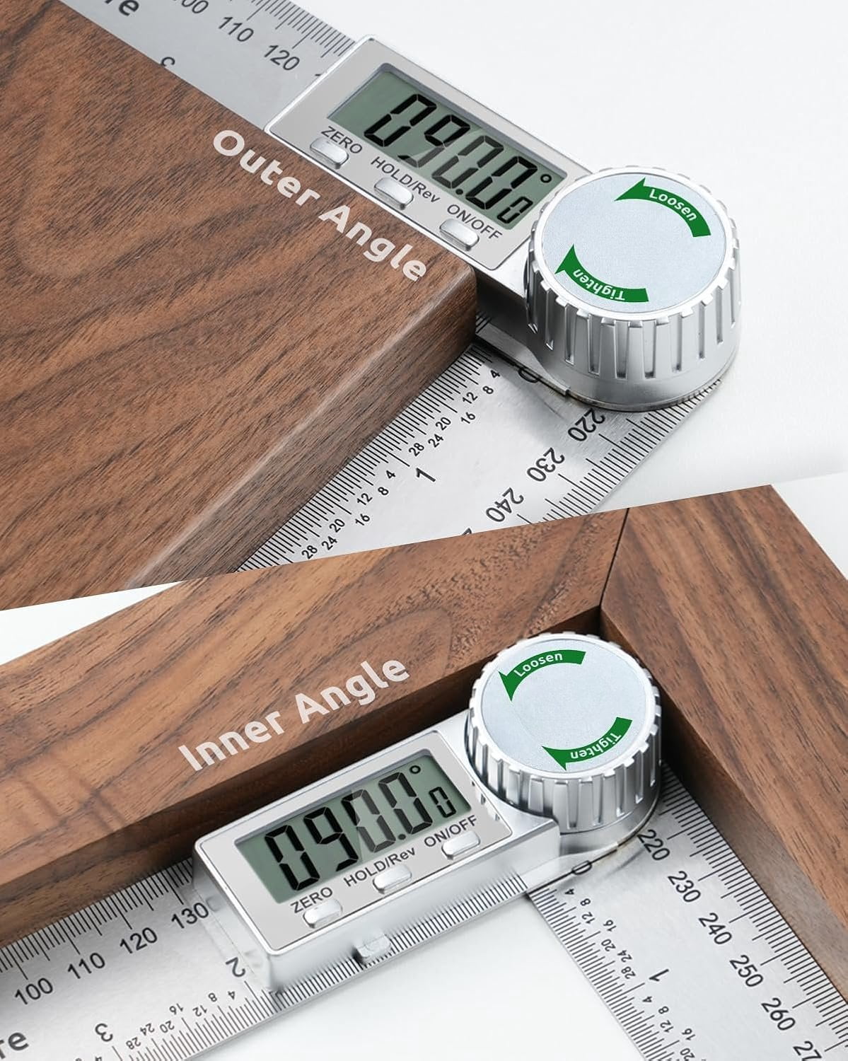 Digital Angle Finder Protractor, 7inch Professional Angle Measuring Tool for Woodworking, Construction and DIY Measurement, Aluminium (Includes 2 )