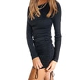 thumbnail image 3 of Douhoow Ribbed Mini Dresses for Women Long Sleeve O Neck Drawstring Bodycon Dress, 3 of 5