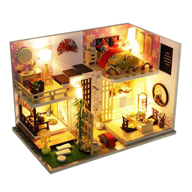 1: 24 Bricolage En Bois Miniature Maison de Poupée Faite à la Main