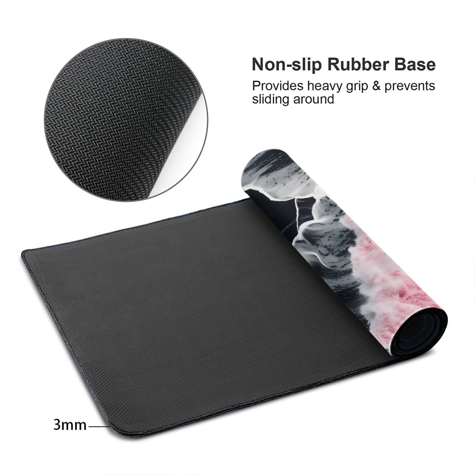 Kdxio Pink White Ocean Waves Print Large Gaming Mouse Pad,Non-Slip Base,Water Resist Keyboard Pad for Gamer,Office & Home,29.5 x 15.8 in
