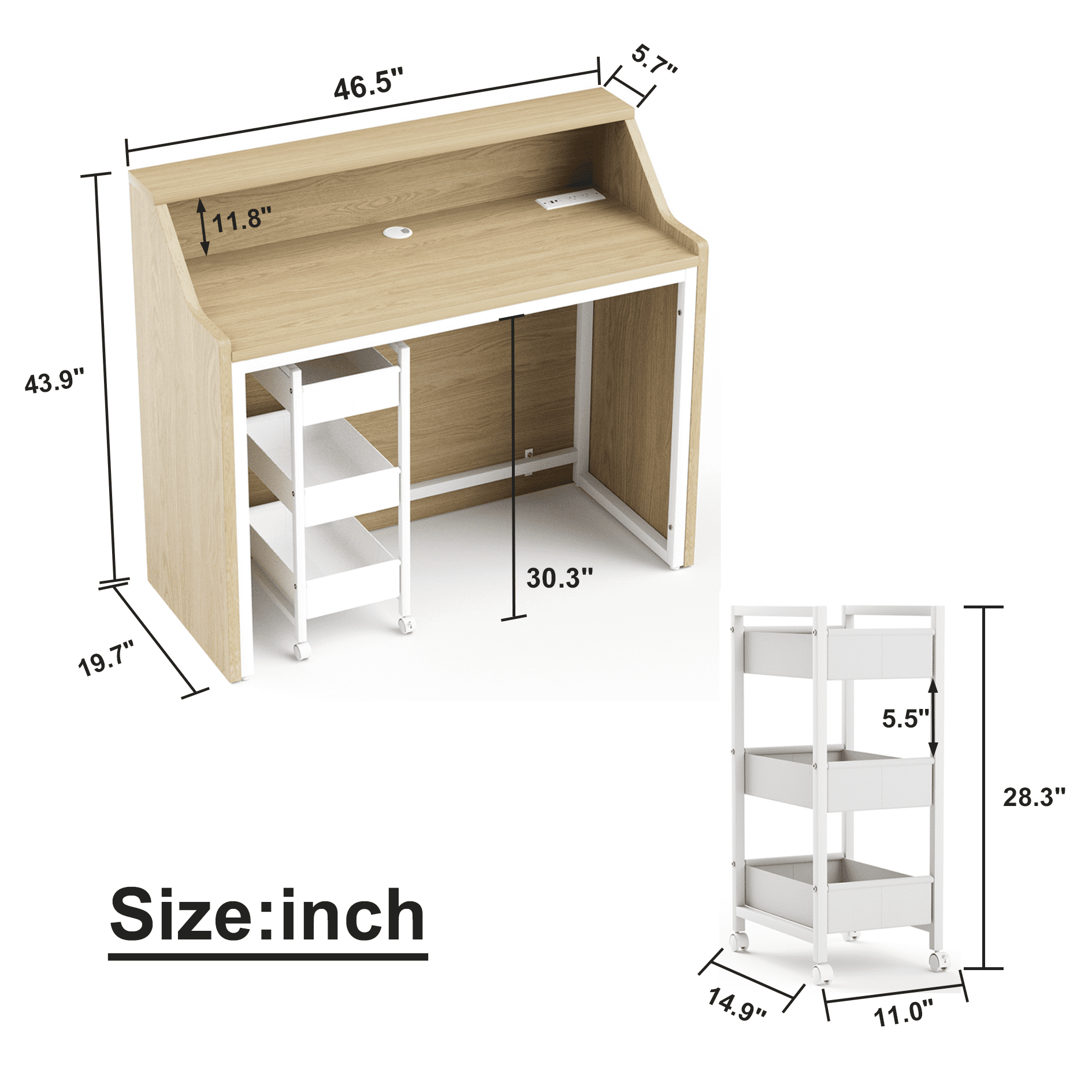 Astoutdoor 46.5 in Reception Desk with Storage Cabinet, Front Desk, Retail Checkout Counter, Natural + White