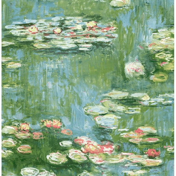 NextWall Lily Pond Peel and Stick Wallpaper 20.5 in. W x 18 ft. L - Olive & Sky Blue
