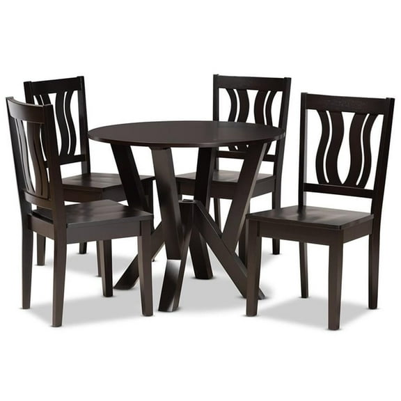 Bowery Hill Transitional Dark Brown Finished Wood 5-Piece Dining Set