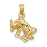 Carat In Karats 10K Yellow Gold Polished 3-D Taurus Zodiac Pendant Charm (16.55mm x 13.3mm)