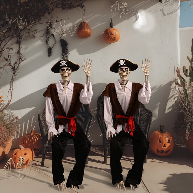 Yescom 2Pack 5.4 Ft Halloween Pirate Captain Skeleton Life Size Bone Detailed Costume Outdoor Decor 2026