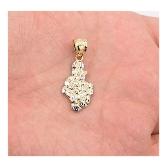 1 3/8" Diamond-Cut Nugget Unisex Adult Pendant Real 10K Yellow White Gold, 1.30 Gr - Goldum NYC