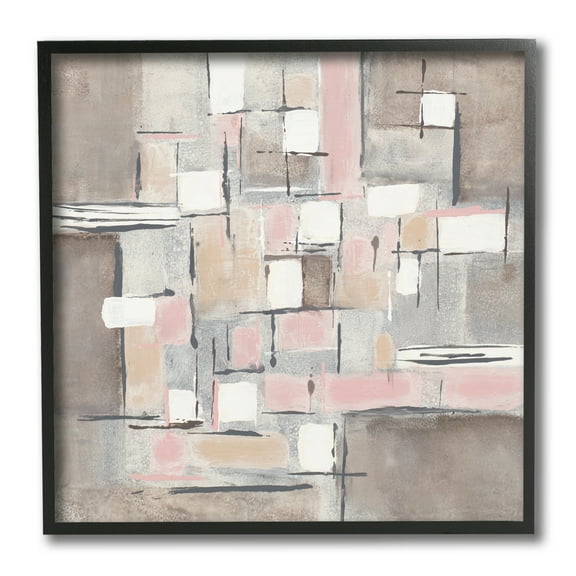 Stupell Industries Pink Brown Patchwork Abstract Geometric Grid Abstract Painting Black Framed Art Print Wall Art, 12 x 12