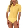 thumbnail image 1 of INSPIRAR CHIC Camiseta de Trabajo de Manga Corta con Botones para Mujeres, Mono, Talla M, Amarillo, 1 of 5