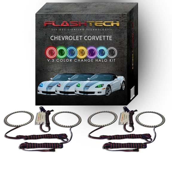 Flashtech RGB Multi Color Changing LED Halo kit for 05-13 Chevrolet Corvette Headlights
