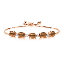 Gem Stone King 6.51 Ct Brown Tiger Eye E-F Lab Grown Diamond 18K Rose Gold Plated Silver Bracelet for Women
