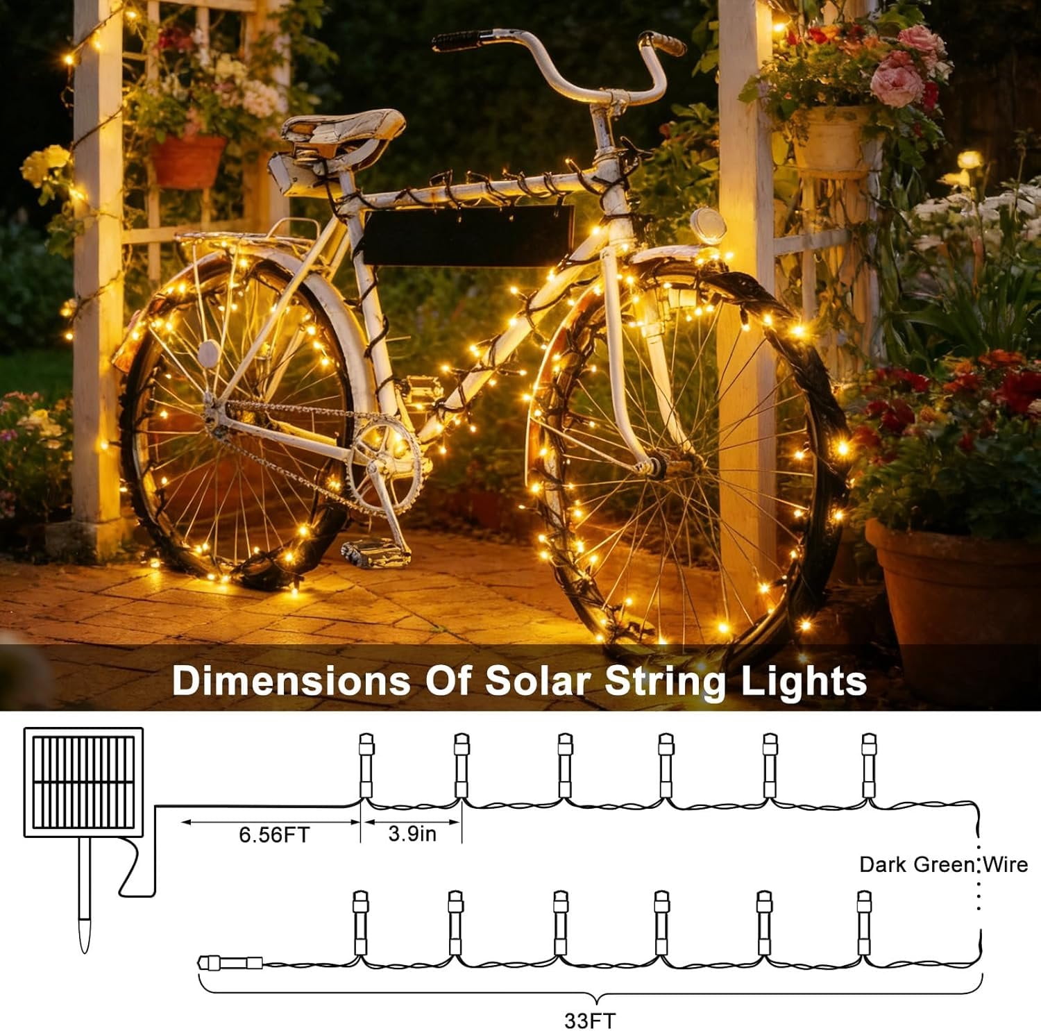 4 Pack Solar String Lights, Total 132Ft 400 LED Solar  Twinkle String Lights  with 8 Lighting Modes Green Wire for Patio Garden Party Yard Wedding Decors (Warm White)