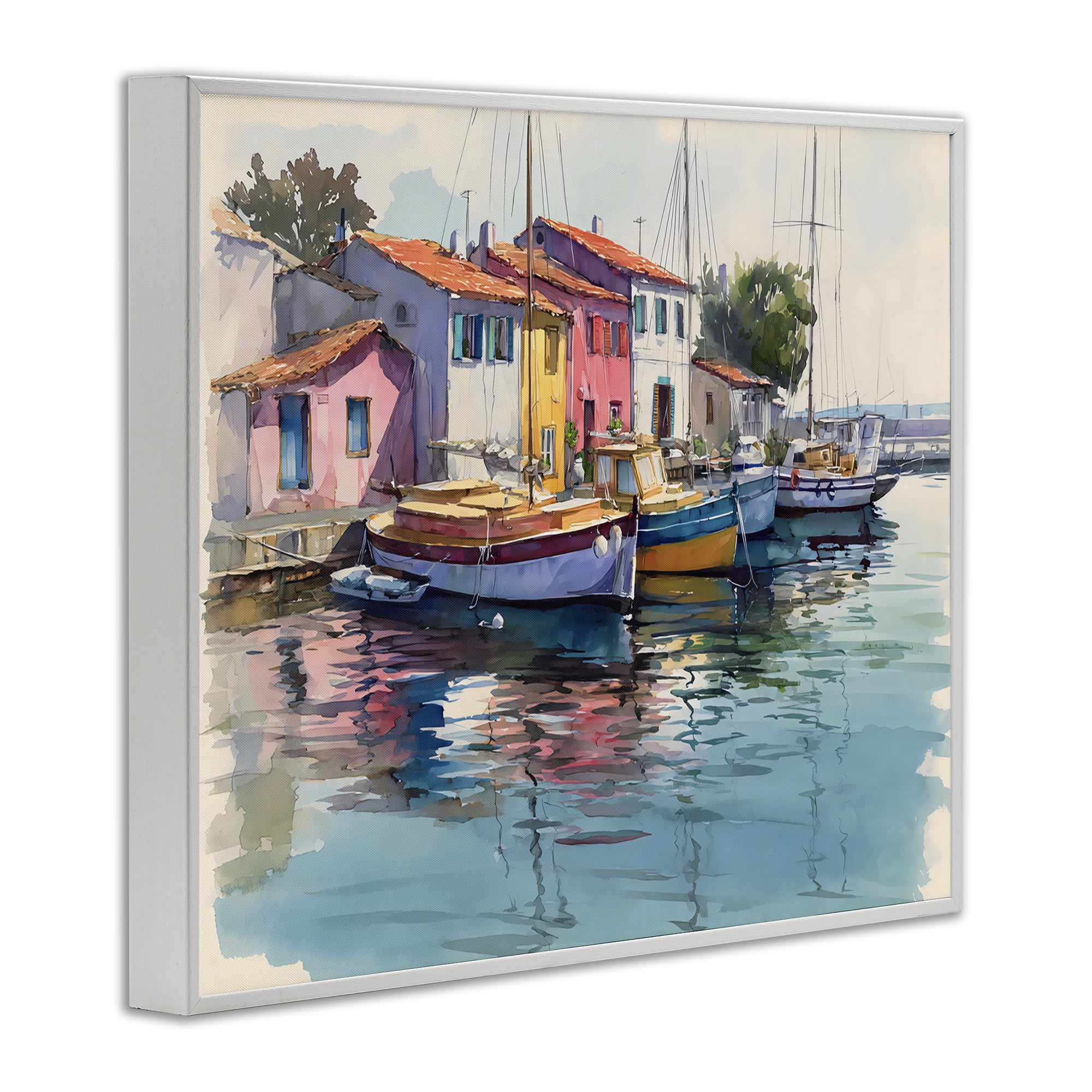 Stupell Industries Colorful Docks Harbor White Framed Giclee Art, design by Franklyn Gregory