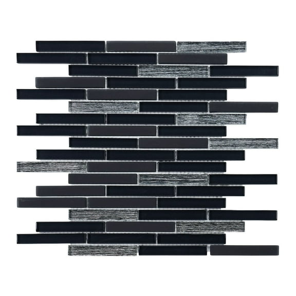 Modket TDH340MG Black Modern Metallic Glass Brick Joint Mosaic Tile Kitchen Bath Wall Backsplash