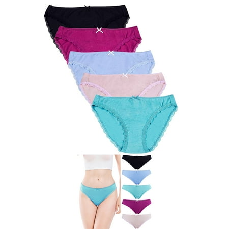 

Cotton Plus Size Underwear for Women Lace Bikini Panties Soft Stretch Hipster Breathable Briefs 5-Packs