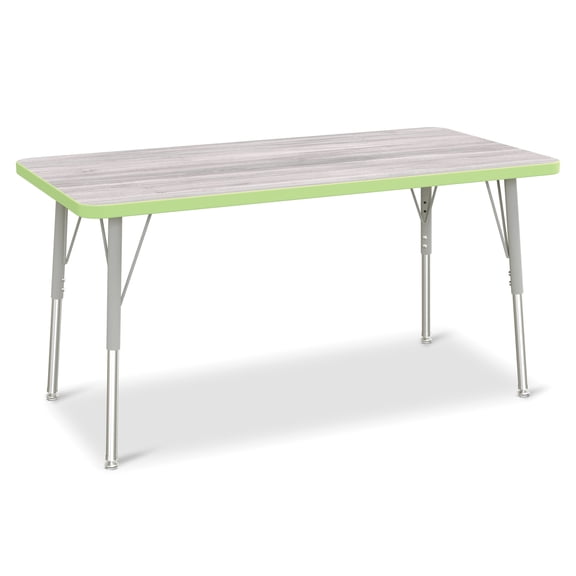 Berries Rectangle Activity Table - 24 inch X 48 inch, A-height - Driftwood Gray/Key Lime/Gray