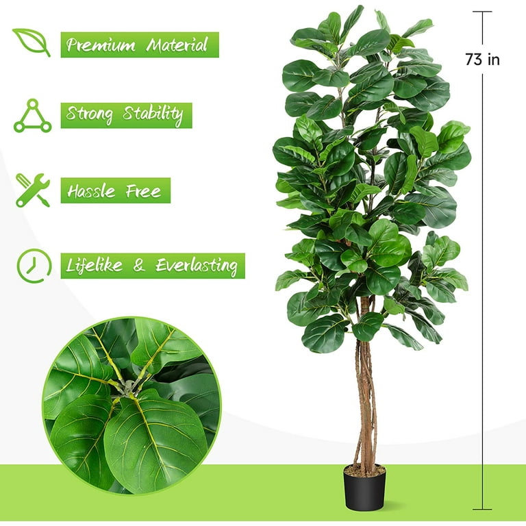 73 Inch Green Ficus Artificial Tree With Black Plastic Pot