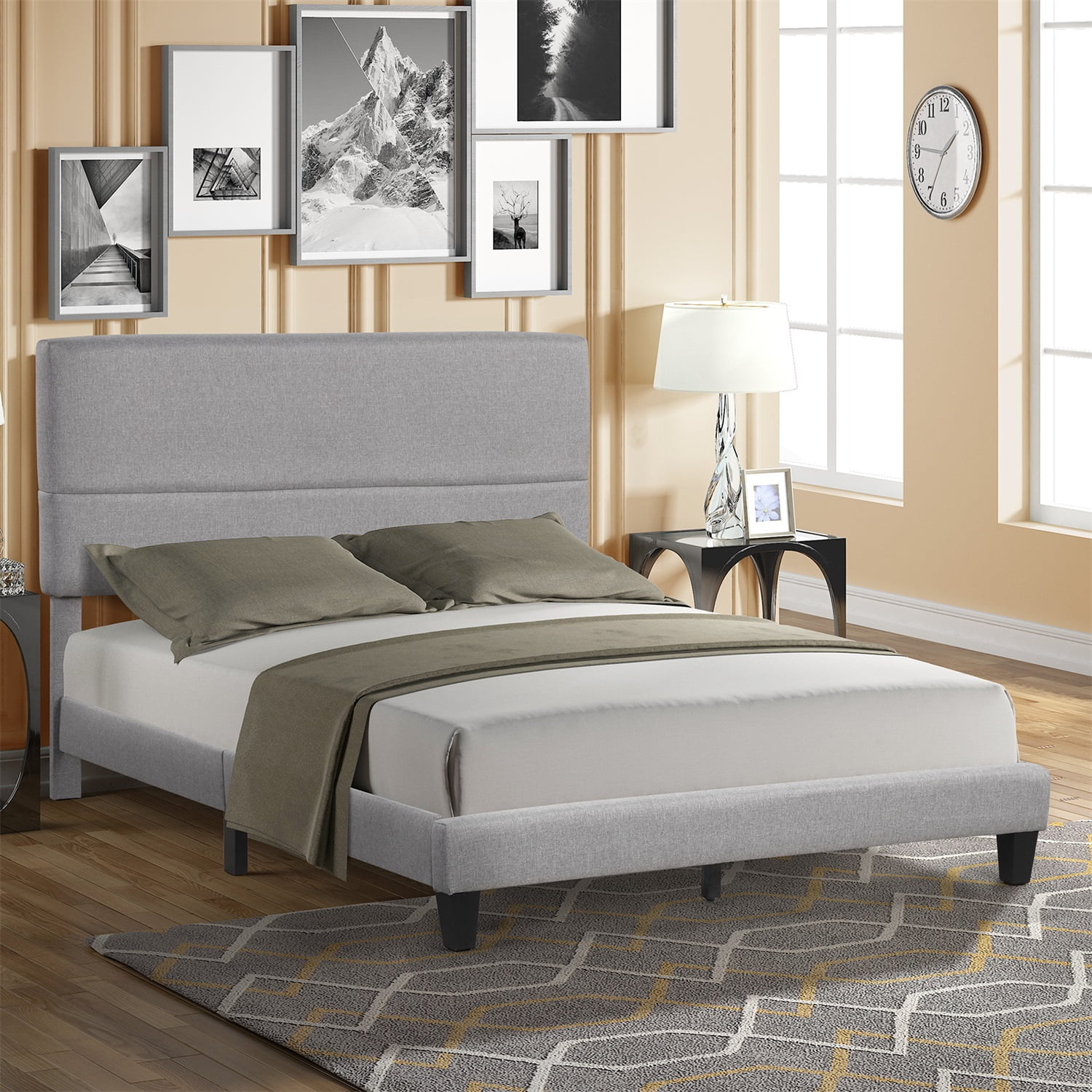 Kadyn Queen Platform Bed Frame with Linen Headboard, Fabric Upholstered Bed Frame / Wood Slat Support / No Box Spring Needed / Easy Assembly, Gray Kadyn Queen Platform Bed Frame with Linen Headboard, Fabric Upholstered Bed Frame / Wood Slat Support / No Box Spring Needed / Easy Assembly, Gray