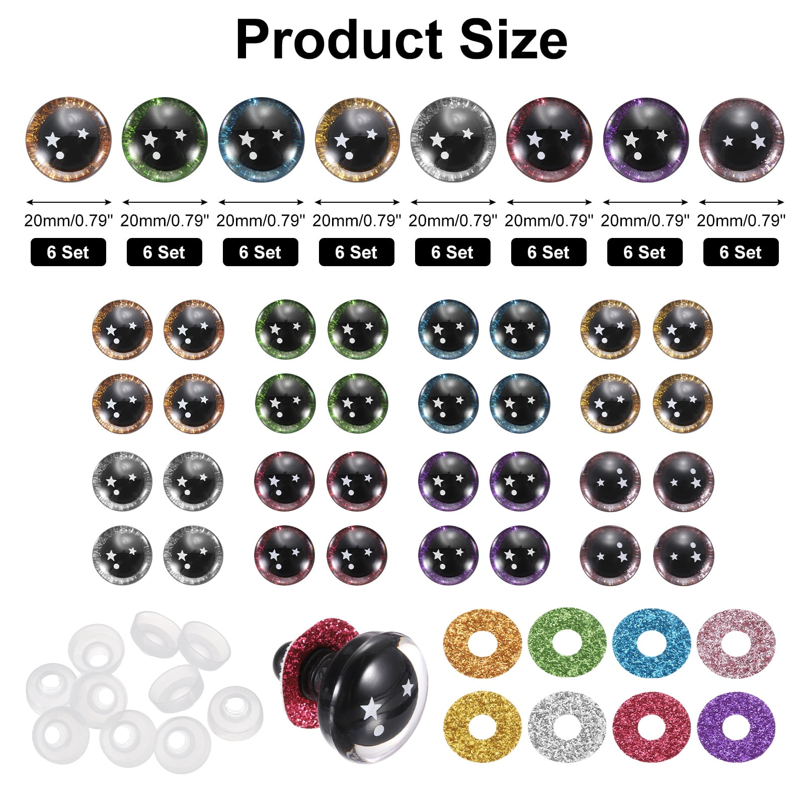 Uxcell 20mm Star Safety Eyes, 48Pcs Doll Crocheting Safety Eyes 8 Colors
