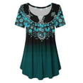 thumbnail image 5 of Otvok Tops for Women's Summer Short Sleeve V-Neck Button Pleated Blouse Floral Casual Flowy Tunic Blouse, 5 of 6