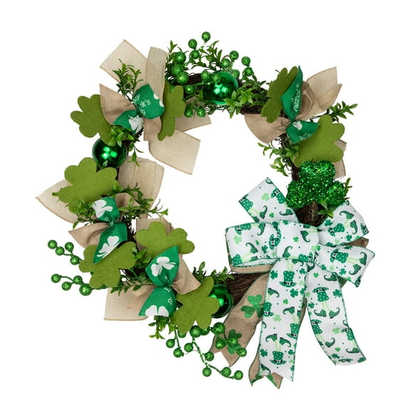 Northlight Burlap Bows and Shamrocks St. Patrick's Day Wreath, 24-Inch, Unlit