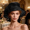 thumbnail image 5 of CheerKidz Women's Solid Color Wide Brim Organza Dress Hat with Floral Embroidery and Mesh Detail, Elegant for Formal Events (Black,Free Size)., 5 of 6