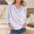 thumbnail image 2 of Plebaso Womens Elegant Tops Ruched Neck Casual Loose Tunic Shirts Long Sleeve Business Dressy Blouses, 2 of 5