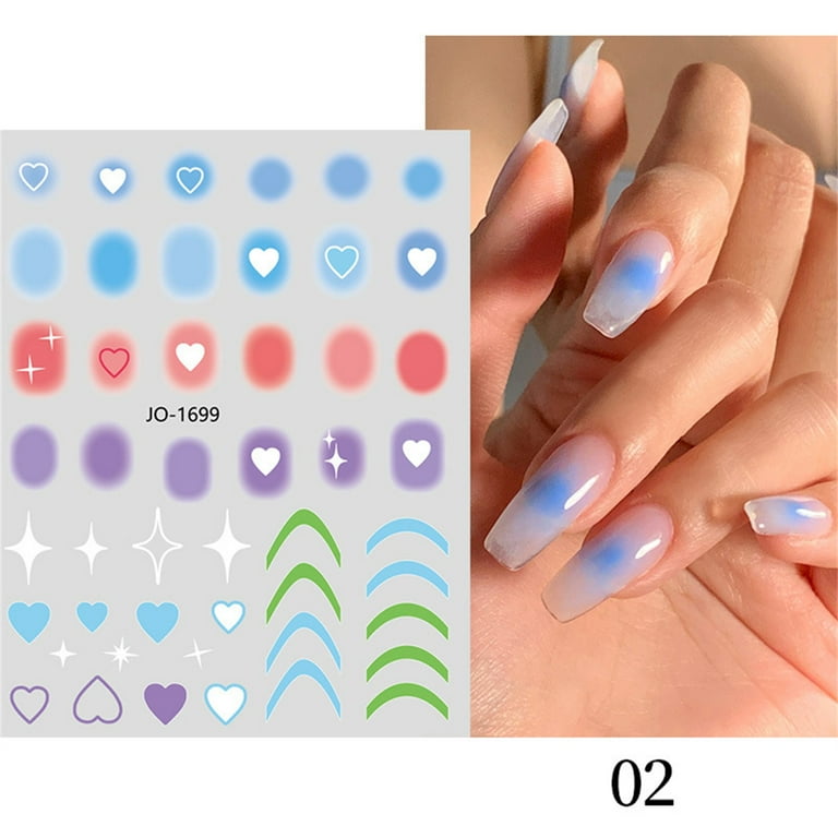 3D Air Brush Nails Art Sticker ,Blue Powder Blusher Slider Aura Nail  Gradient Round Halo Dye Self Adhesive French Manicure