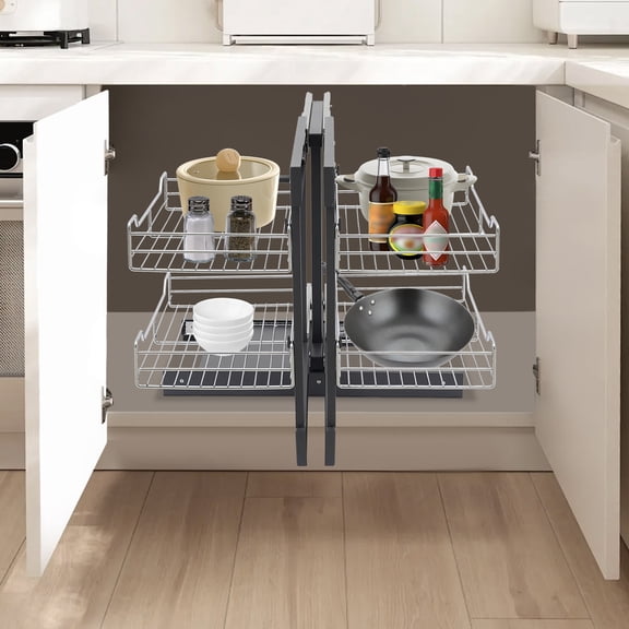 Pull Out Corner Cabinet Organizer with 4 Baskets & Damping Slides Heavy Duty Blind Corner Shelf for Kitchen