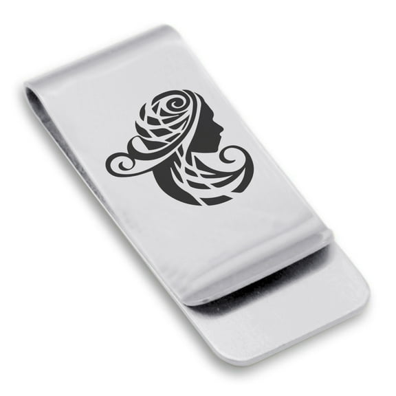 Stainless Steel Tribal Virgo Zodiac (Maiden) Classic Slim Money Clip Credit Card Holder