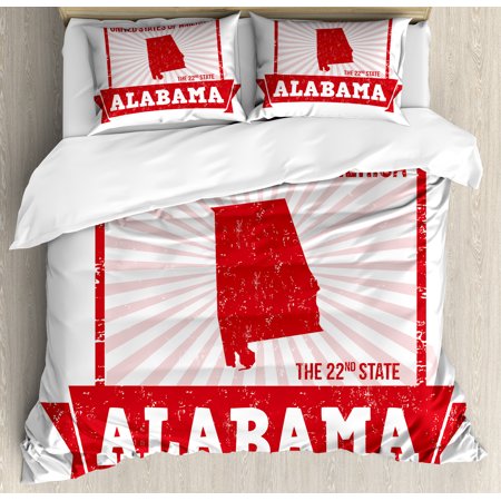 Alabama Duvet Cover Set Queen Size State Of Alabama Map On Grungy