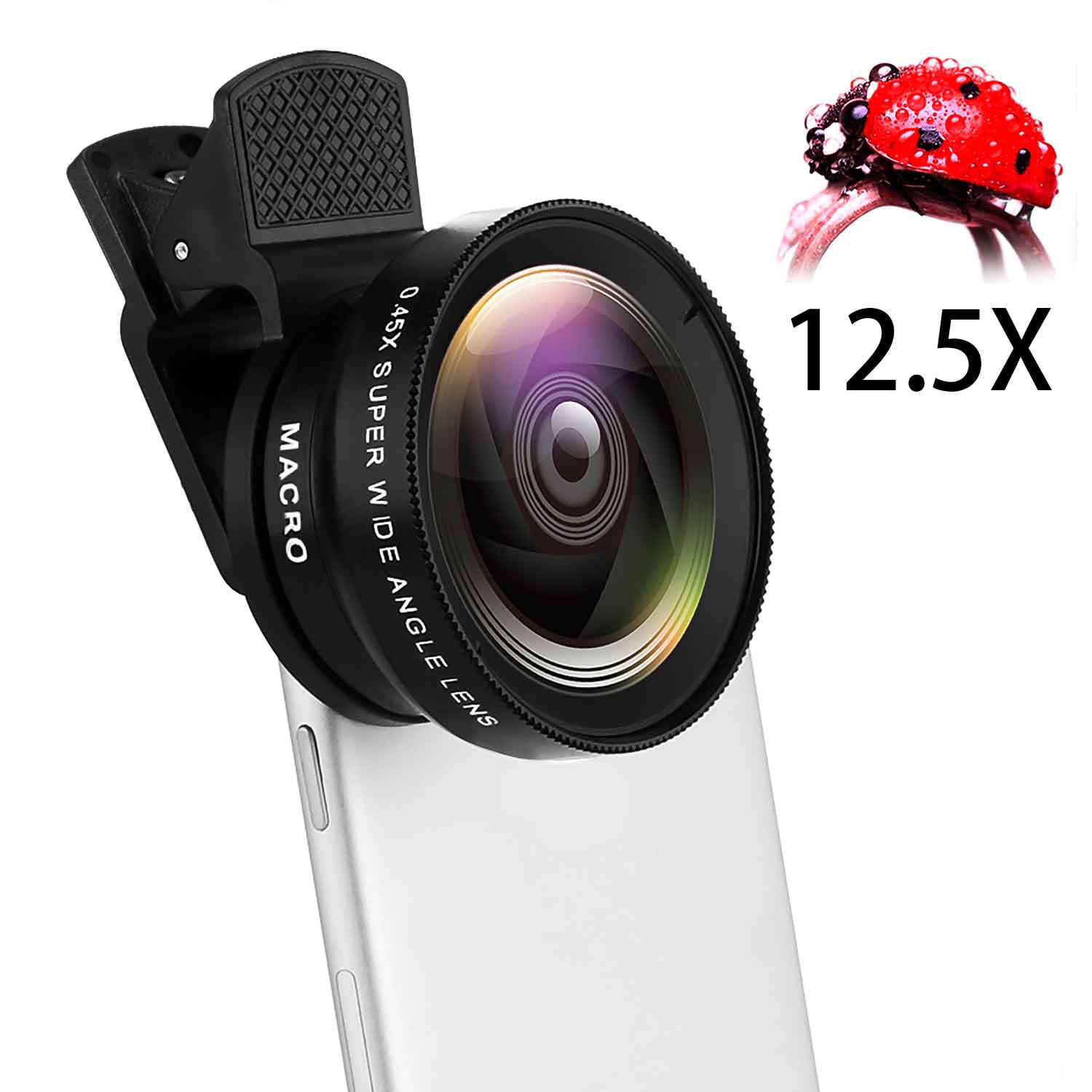 More Beautiful Pictures With the iPhone lens 0.45X 140° Wide Angle Lens 12.5X Macro Lens Hvspring smartphone Optical glass Camera lens kit for iPhone 8/7/6 Plus Samsung and Most of Smartphone 2in1