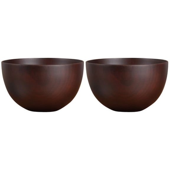 2X Japanese Style Wooden Bowls, Salad, Noodle, Fruits and Wooden Bowl , Red-Brown