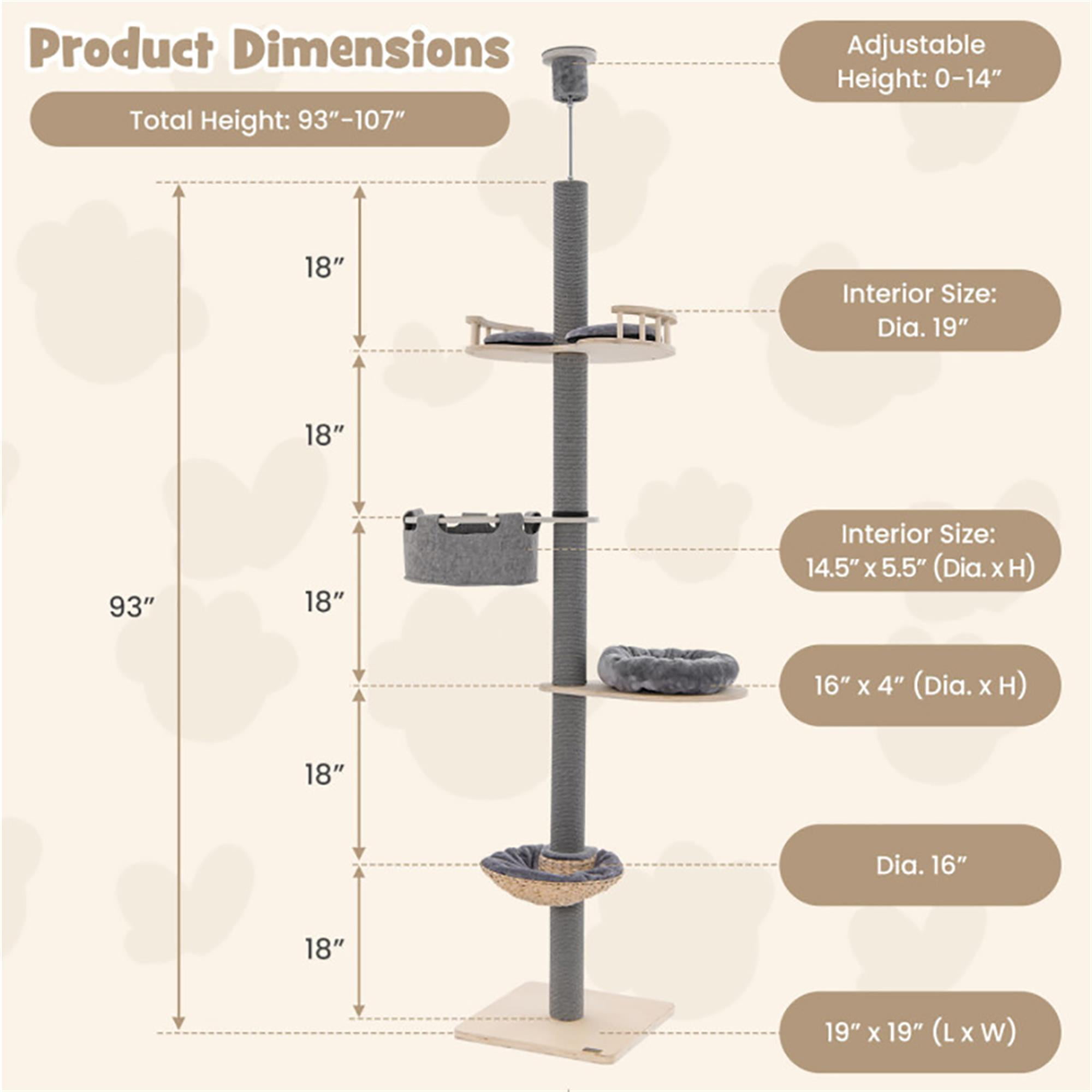 Pefilos 93"-107" Adjustable Height Floor to Ceiling Cat Tree Tower with 4-Tiers for Climbing, Modern Cat Tree for Indoor Cats, Gray Pefilos 93"-107" Adjustable Height Floor to Ceiling Cat Tree Tower with 4-Tiers for Climbing, Modern Cat Tree for Indoor Cats, Gray