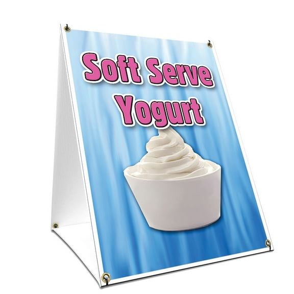 A-frame Sidewalk Soft Serve Yogurt Sign With Graphics On Each Side | 18" X 24" Print Size