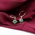 thumbnail image 3 of Rosec Jewels Natural Emerald Sunburst Drop Hoop Earrings for Women - AAA Quality, 14K Yellow Gold, 3 of 8