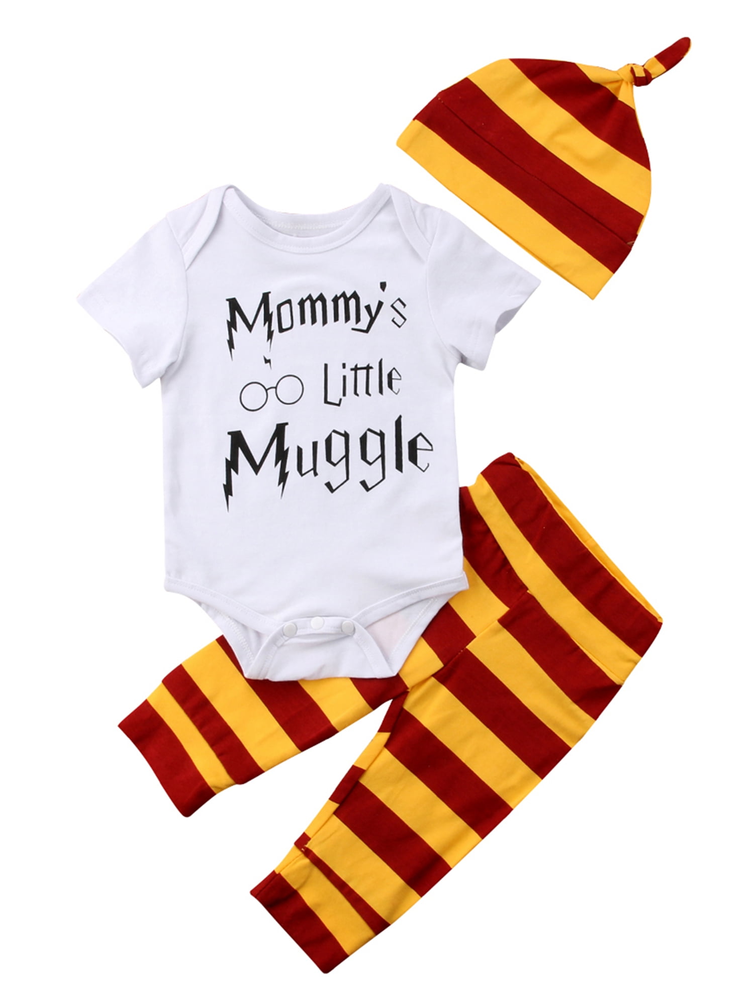 Baby Snuggle this Muggle Bodysuit and Striped Pants Outfit with Hat
