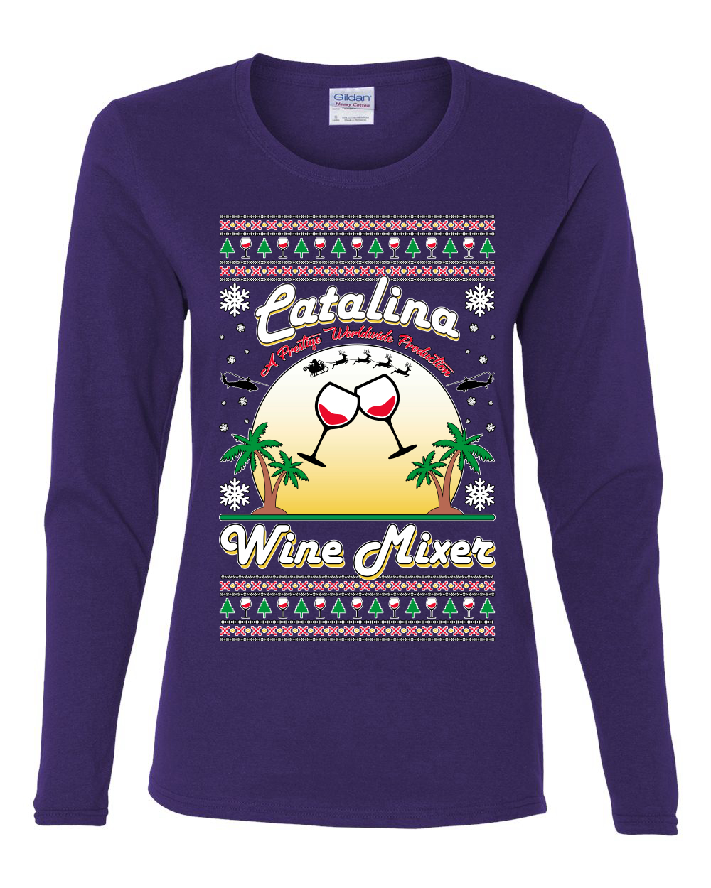Wild Bobby Step Bros Catalina Wine Mixer Xmas Holiday Movie Humor Ugly Christmas Sweater Women Graphic Long Sleeve Tee, Purple, X-Large - image 2 of 5