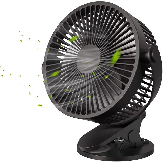 Ventilador de escritorio con clip, ventilador USB pequeño de 3 velocidades, ventilador portátil recargable de 6,5 pulgadas, flujo de aire fuerte y rotación ajustable de 360°, alimentado por USB,