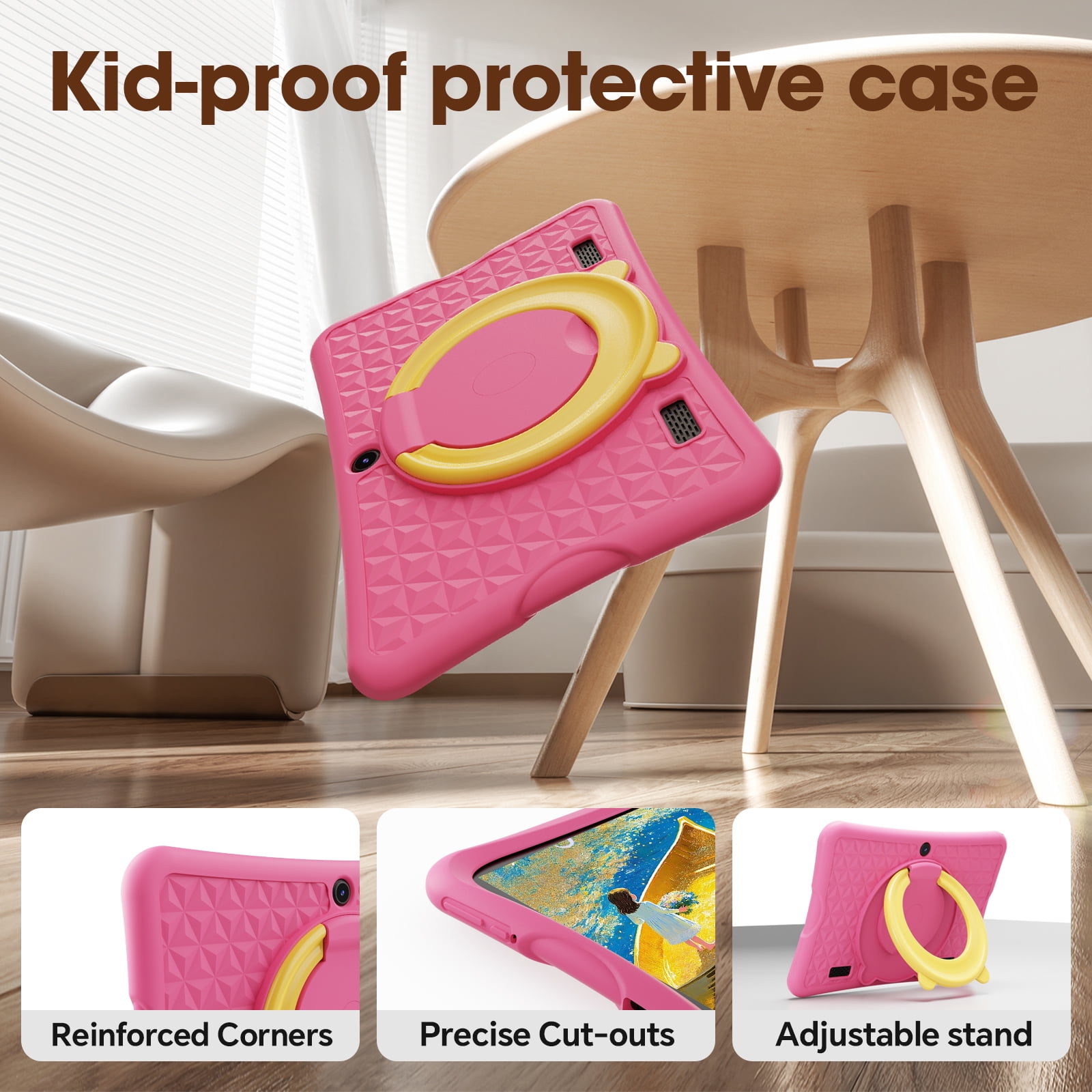 10.1 inch Android 15 Kids Tablets 2025,6GB RAM + 32GB ROM,Parent Control Kids Education Children Tablet with WiFi,Kid-Proof Case,Pink