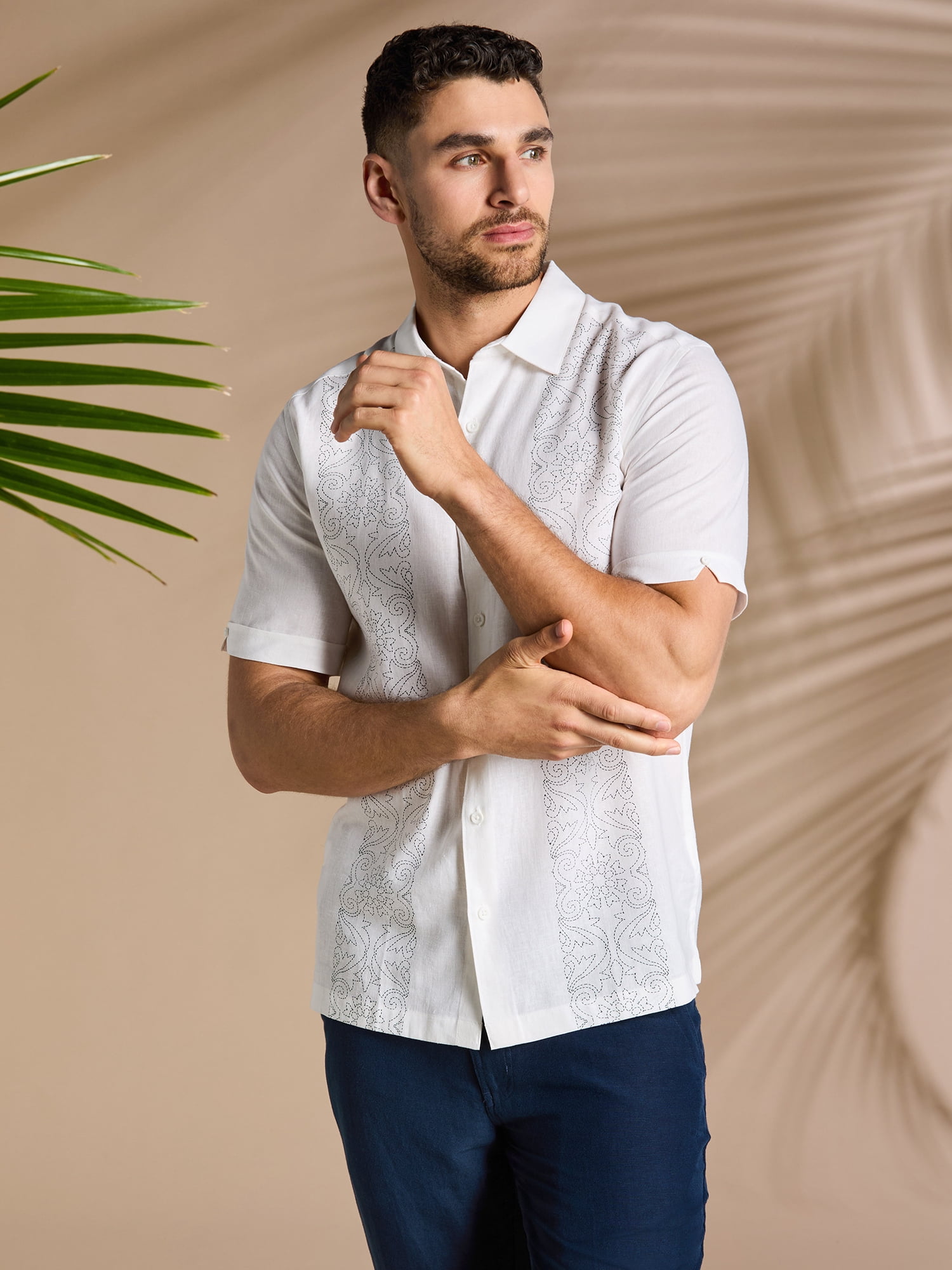 Cafe Luna Men's and Big Men's Printed Panel Short Sleeve Shirt, Sizes S-5XL