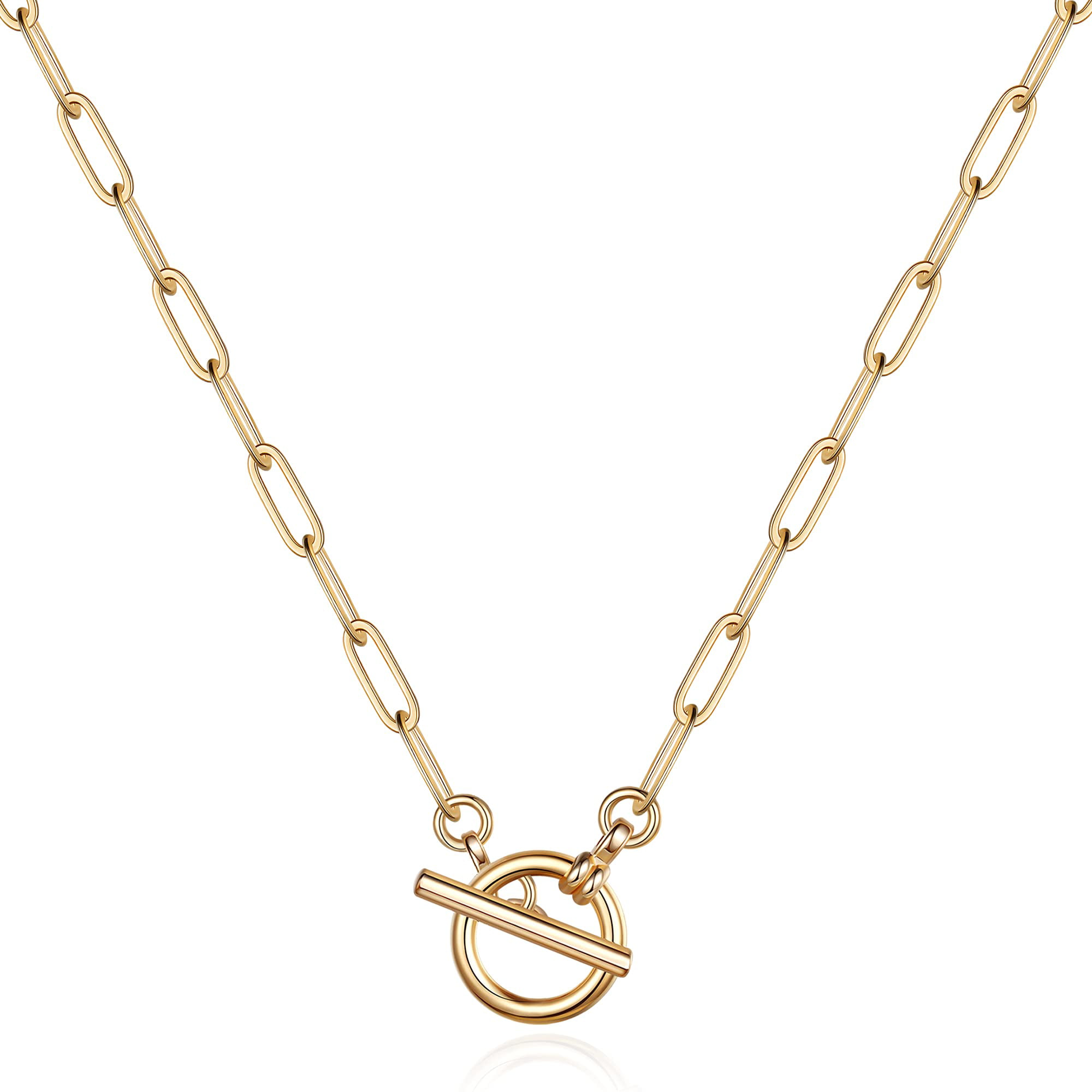 Lock Paper Clip Chain Toggle Necklace gold