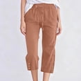 thumbnail image 5 of Women's Summer Casual Loose High-Waist Drawstring Straight Capri Pants , Beach Casual Long Pants, 5 of 6