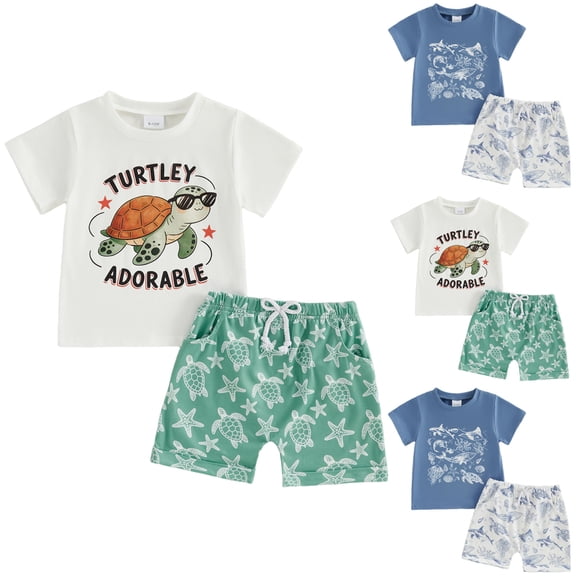 Nwiuh Baby Boy Clothes Toddler Summer Outfit Fishing T-Shirt Tees Shirt Shorts 6 12 18 24 Months 2T 3T Clothing Set Blue for Size 6-12 Months