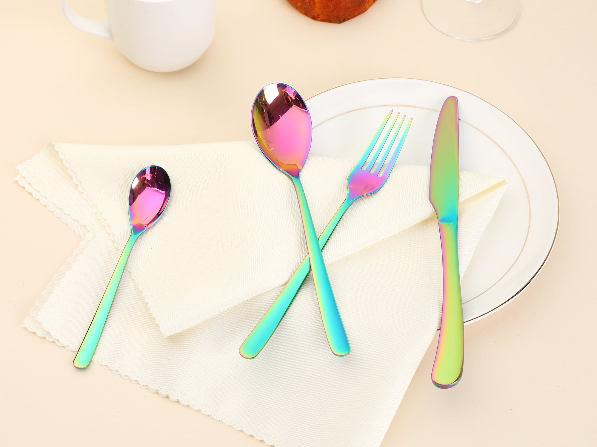 Unique Bargains 4 Pcs Stainless Steel Silverware Set with Serving Utensils Colorful